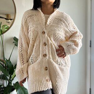Free People Oversized Cable Knit Cardi in Ivory small Preppy‎ Academia Cardigan